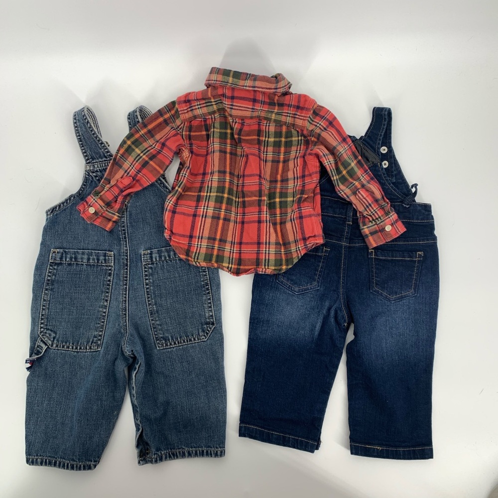 Designer Lot 6-12 Months Boys 2 Overalls 1 Shirt - Picture 9 of 9